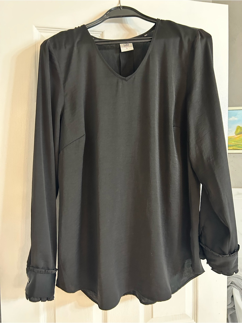 Cabi Black V-Neck Long Sleeve Shirt